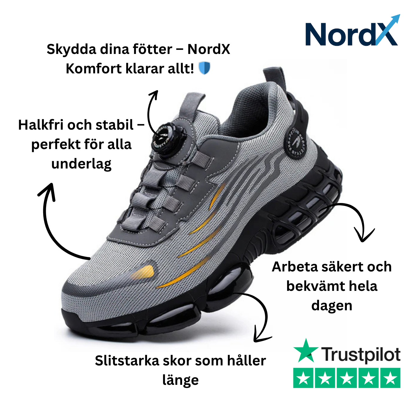 NordX Komfort – Stålförstärkta, halkfria och slitstarka skor